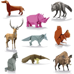 collection d'animaux en origami de couleur différente isolés sur fond blanc