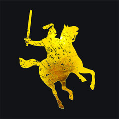 Illustration logo d'un chevalier dans un style emblème doré
