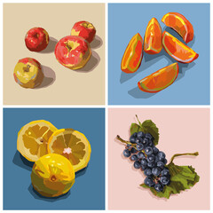 collection de fruits colorés en aplat dans un style peinture pop art