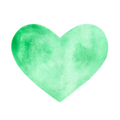 Watercolor green heart isolated on a white background.