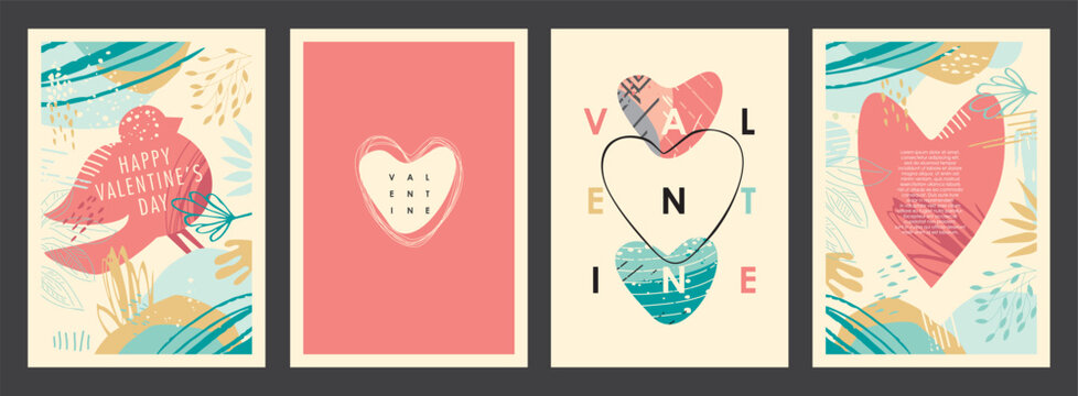 Set of artistic Valentines day baners and covers. Document templates for Valentine day. Vector illustration.