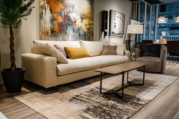 Contemporary Apartment Living: Cozy Sofa and Stylish Decor in Modern Interior
