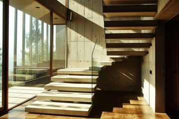 Contemporary Wood Staircase in Modern Interior Home Design