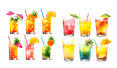 Assortment of Colorful Alcoholic Beverages on a White Background