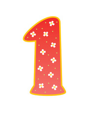 Festive red digit one decorated with flowers