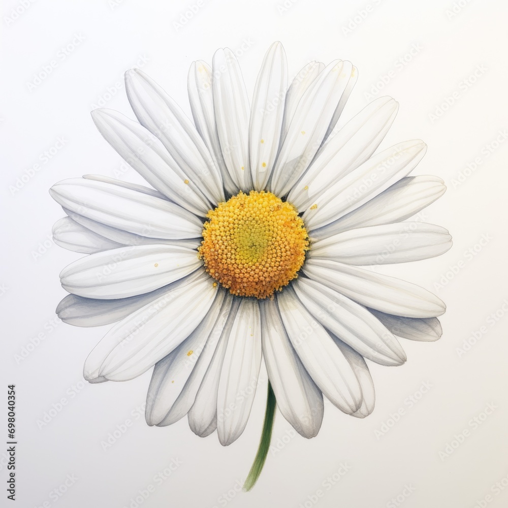 Poster One watercolor daisy flower. Chamomile on white