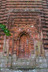 Vertical view of false door at ancient Kodla Math or Kodla Matha hindu terracotta temple, Bagerhat, Bangladesh