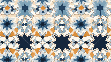 Moroccan tiles blue mosaic seamless pattern cream background