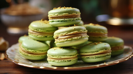  pistachio French macaroons, on a table