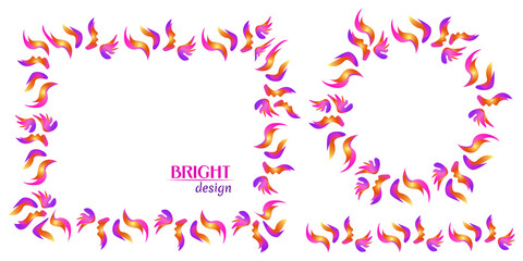 Set of bright frames made of pink petals of different shapes with space for copying. Circle, square and ornament png