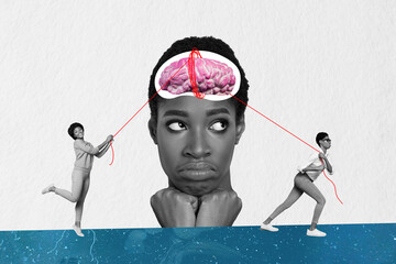 Composite collage picture image of female sad face influence control brain propaganda news opinion...