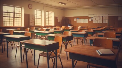 Fototapeta na wymiar Empty vintage classroom interior back to school concept AI generative