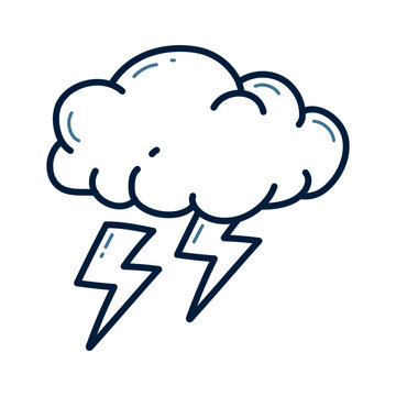 cloud with lightning doodle line illustration. cloud with lightning doodle icon.