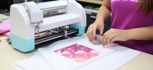 Create custom-designed T-shirts by cutting heat transfer vinyl with the Silhouette Cameo - obrazy, fototapety, plakaty