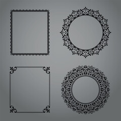 Set of decorative frames Elegant vector element for design in Eastern style, place for text. Floral black and gray borders. Lace illustration for invitations and greeting cards