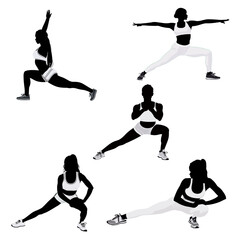 Woman Silhouette Exercise Yoga Pose Set White