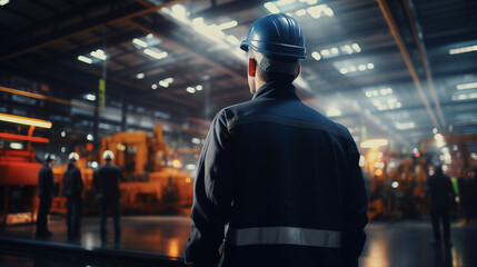 Back view of engineer in factory 