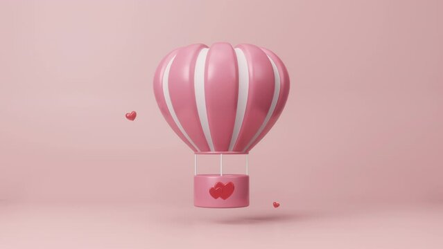 Animation balloon floating flying with heart, Happy Valentines day concept. Abstract romantic greeting card background. Valentine’s Day festive balloons. Beautiful 3d render animation seamless loop