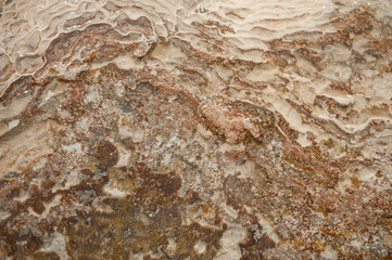 Natural background of porous travertine beige stone texture