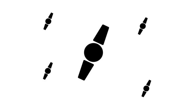 Zoom in and out animation the wristwatch symbol. Large black symbol in the center and four small symbols around. Seamless looped 4k animation on white background