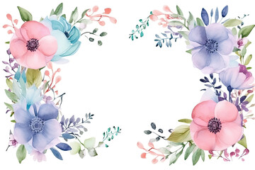 Soft Watercolor Floral Frame, Filled With Delicate Flowers - obrazy, fototapety, plakaty