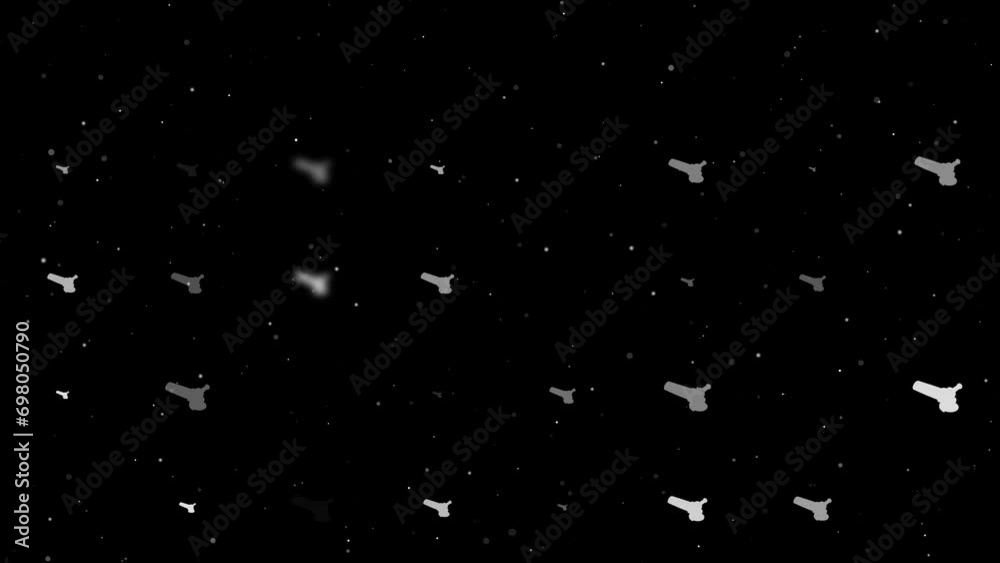 Poster template animation of evenly spaced angle grinder symbols of different sizes and opacity. animation 