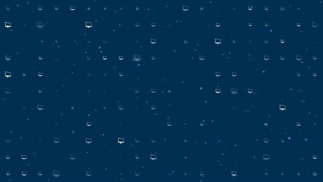 Template animation of evenly spaced monoblock symbols of different sizes and opacity. Animation of transparency and size. Seamless looped 4k animation on dark blue background with stars
