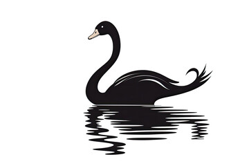 Silhouette Of Swan Illustration On Plain White Background
