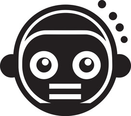 Quirky Mechanical Pal Cute Black Bot Logo Glyph Diminutive Futurism Small Bot Vector Symbol