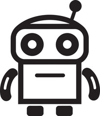 Quirky Chatbot Charisma Cute Black Robot Glyph Diminutive AI Companion Small Black Vector Symbol