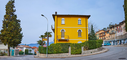 Panorama of Ruvigliana road and housing, Lugano, Switzerland