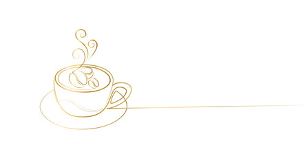 Continuous Thin Line Cup and Coffee with Illustration.vector eps 10