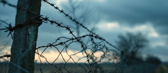 Cold sky above the barbed wire