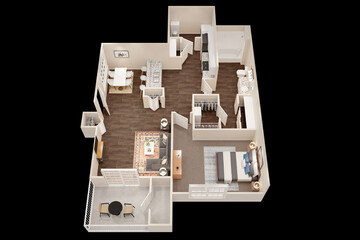 1bhk 3D floor plan 3d modelling render concept .