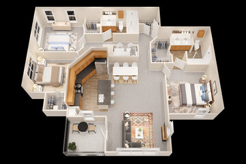 1bhk 2bhk 3bhk with parking  3D floor plan 3d modelling render concept .