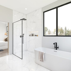 Luxury Home Interior with a Spacious bath Room and Large Windows