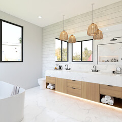 Luxury Home Interior with a Spacious bath Room and Large Windows