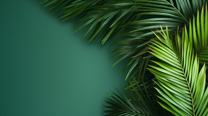 Fototapeta na wymiar Tropical palm leaves with shadow on green background