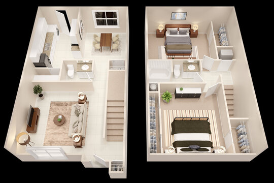 1bhk 2bhk 3bhk with parking  3D floor plan 3d modelling render concept .