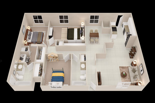 1bhk 2bhk 3bhk with parking  3D floor plan 3d modelling render concept .