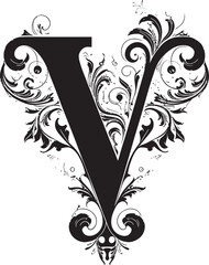 Vogue Swirls Stylish Letter V Vector Art Valiant Script Brave Font V Decor Vector