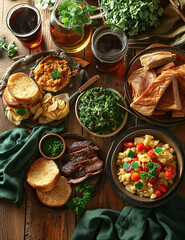 Traditional Irish Dinner for St. Patrick's Day with Beer and Sides
