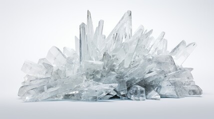 Ice crystals on a white background. Frozen water.