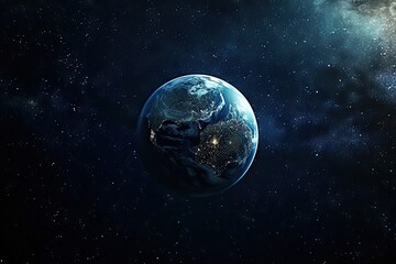 Naklejka premium Galactic sunrise. Captivating transports beyond world into vastness of space. Earth radiant blue orb backdrop of filled with stars galaxies. Dark expanse is punctuated by soft glow of distant nebulae