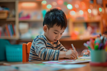 child colouring on a book