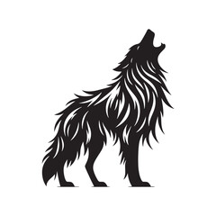 Moonlit Howl Silhouette: Canine's Call in Shadowed Wilderness - Nature's Nocturnal Whisper - Black vector wolf howling Silhouette
