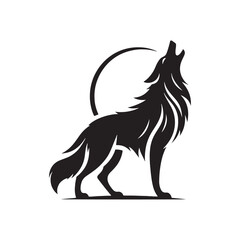 Wolf Song Silhouette: Night's Melody, Ebon Canine Serenade - Wild Echoes in Moonlit Silence - Black vector wolf howling Silhouette
