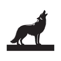 Wolf Howling Silhouette: Nocturnal Serenade of the Wild - Midnight Symphony in Shadows - Black vector wolf howling Silhouette
