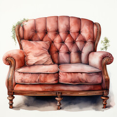 watercolor Loveseat clipart, Generative Ai