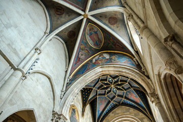 Interior of Pannonhalma Benedictine abbey with the painting of the ceiling - Powered by Adobe